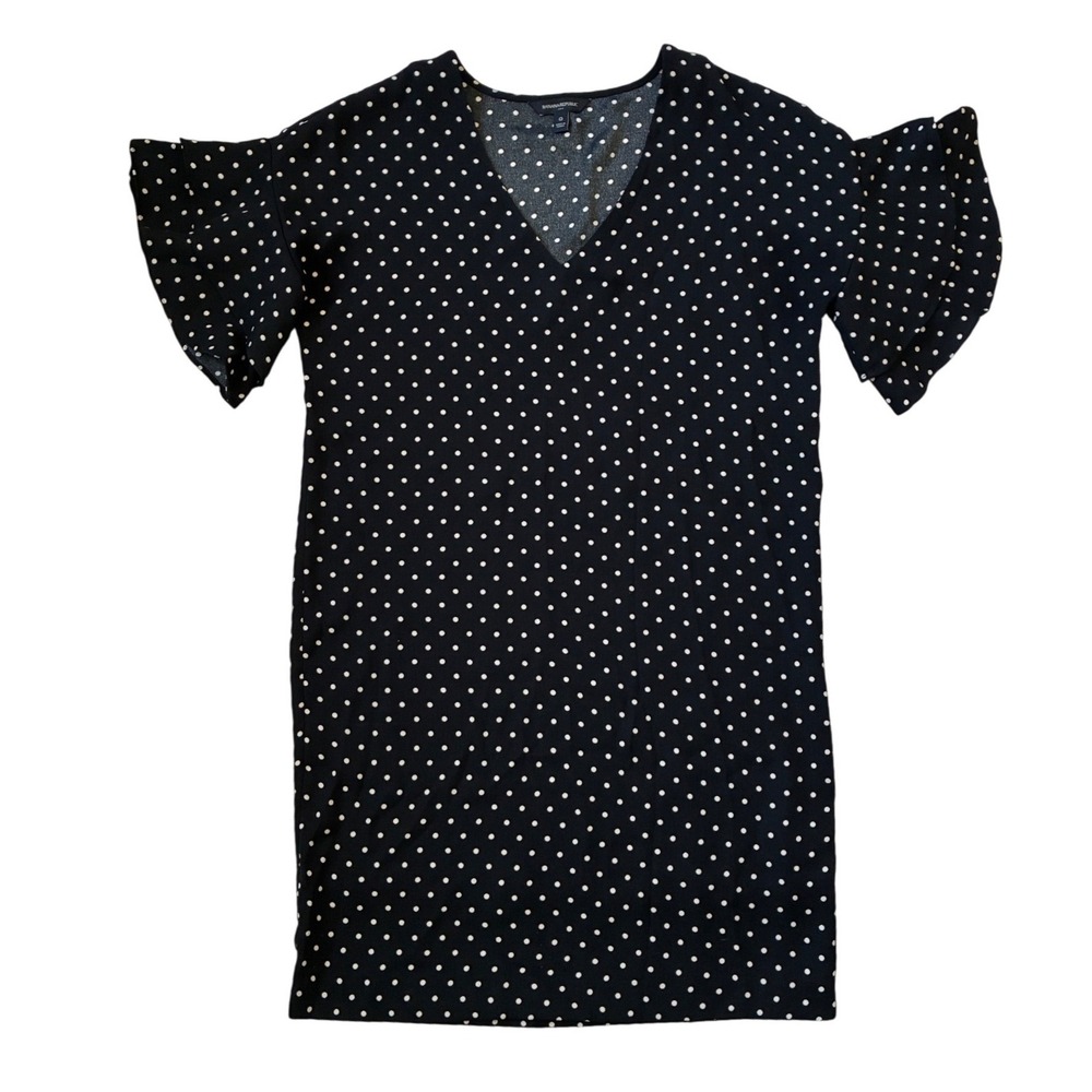 Banana Republic Black White Polka Dot Flounce Sleeve V-Neck Shift Dress 0 359145